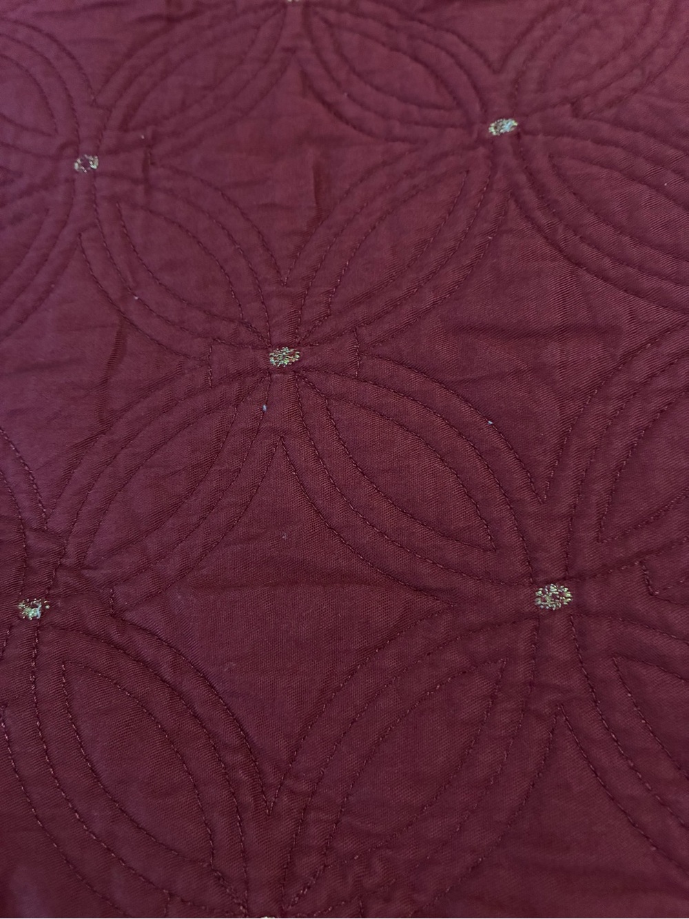 Quilted Fabric Panel in Deep Wine with Stitch Detail